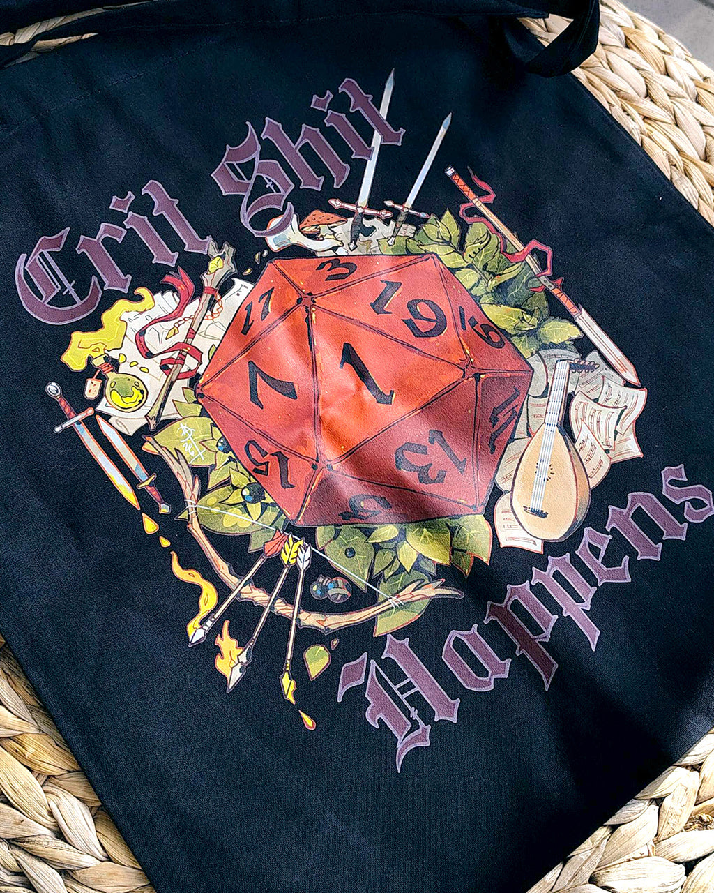 Crit Sht Happens dnd Medieval Design Totebag (Beige and Black variants)