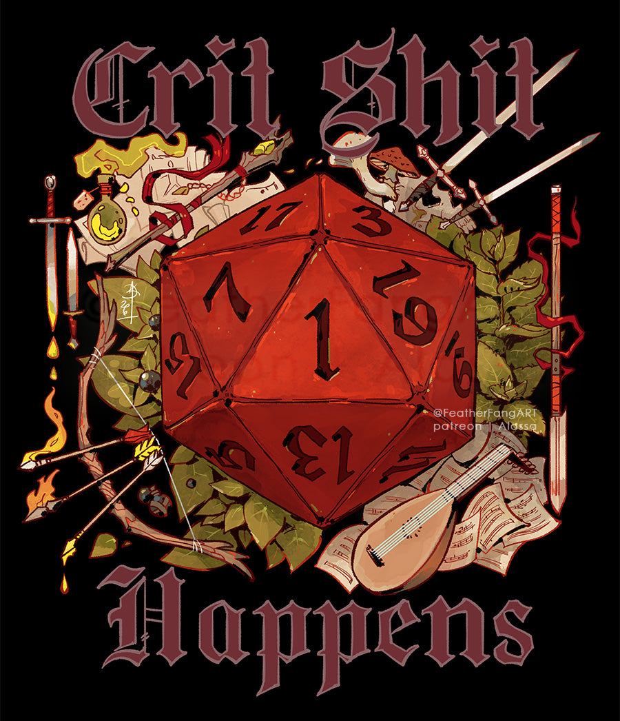 Crit Sht Happens dnd Medieval Design Totebag (Beige and Black variants)