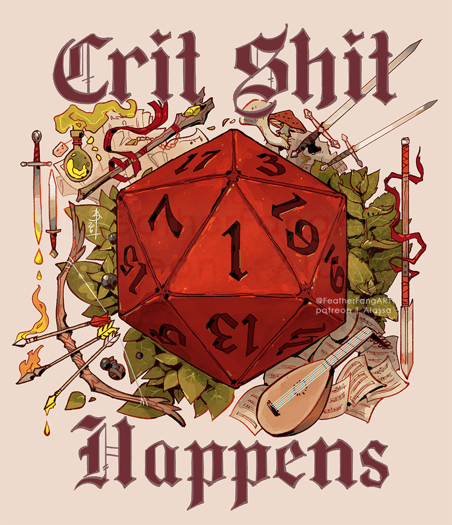 Crit Sht Happens dnd Medieval Design Totebag (Beige and Black variants)
